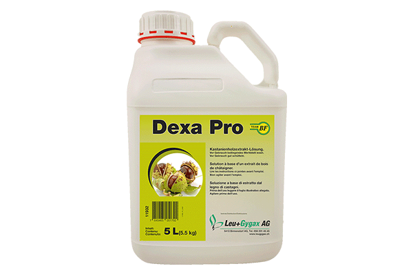 Solution d'extrait de bois de châtaignier. Pour influencer la capacité d'échange cationique, améliorer la tolérance au sel et complexer le fer contre les chloroses.